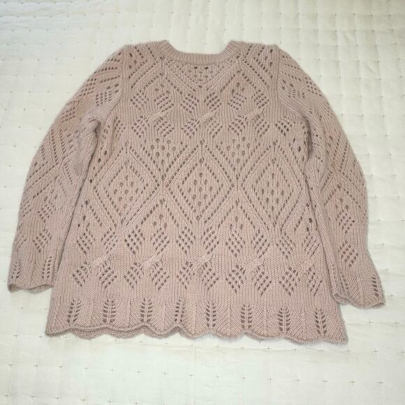 LOFT Women’s M Pink Wool Blend Pointelle Pullover Sweater | Cottage Core Casual - Picture 2 of 11